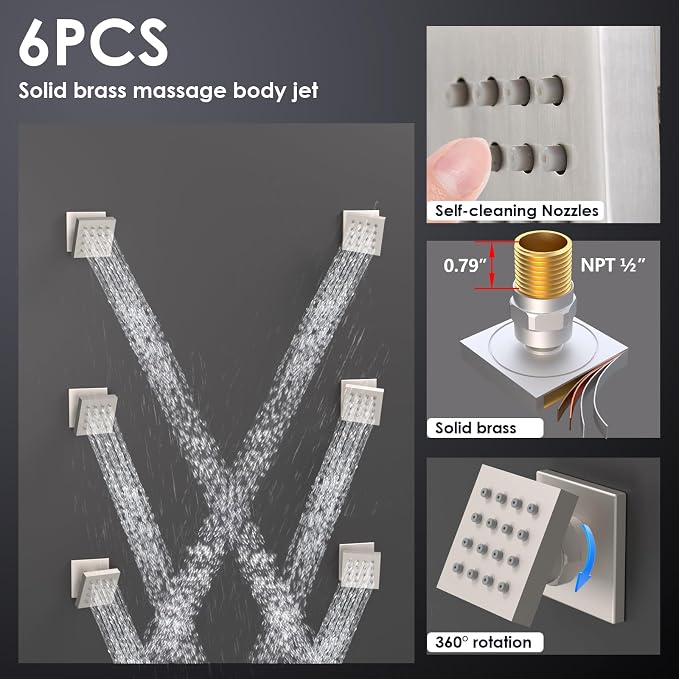Enga Shower System with Body Jets 12 Inch Ceiling Mounted Rain Shower and - Image 4