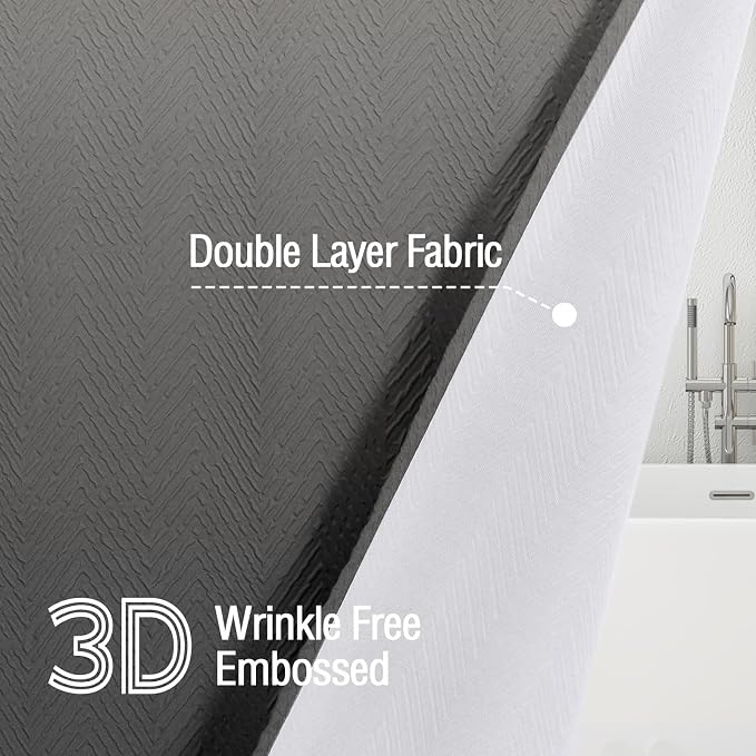 Gibelle Ombre Grey Shower Curtain, 3D Embossed Textured Herringbone Fabric - Image 3