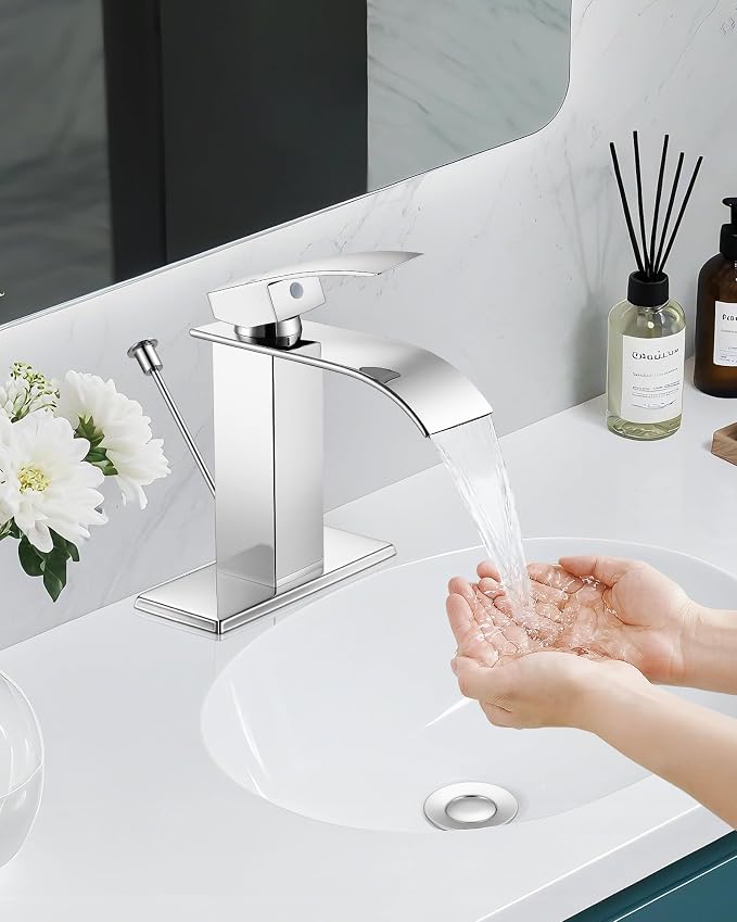 Bathroom Faucets with Lift Rod Drain Chrome Waterfall Bathroom Sink Faucet - Image 6