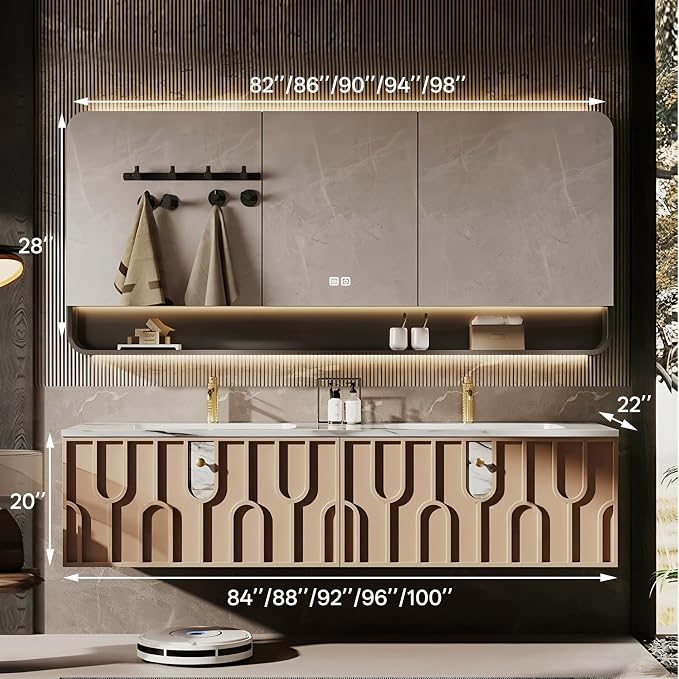 Double Sink Bathroom Vanity 92Inch, Modern Floating Vanity Set - Image 2