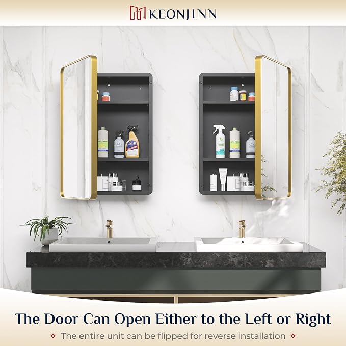 Keonjinn Gold Bathroom Medicine Cabinet - Image 8