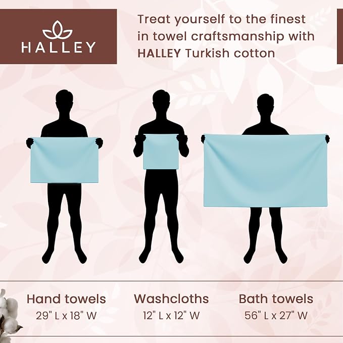 HALLEY Turkish Cotton Towels 1 Bath Towel 1 Hand Towel 2 Washcloths, Super Soft - Image 7