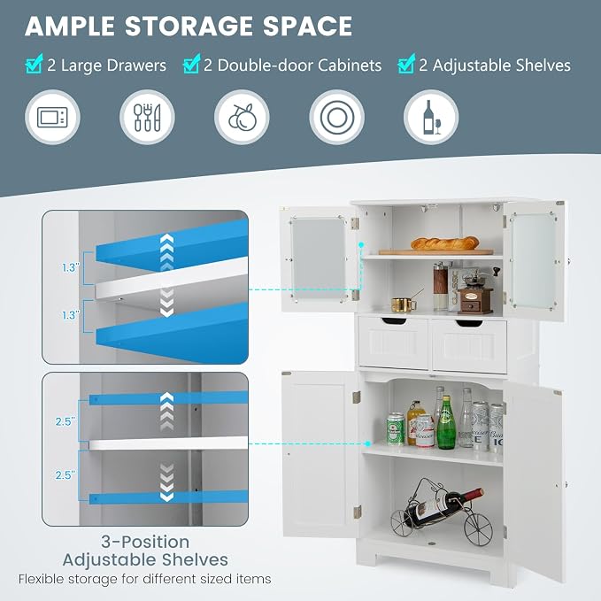 COSTWAY Tall Bathroom Storage Cabinet, Freestanding Storage Organizer - Image 4