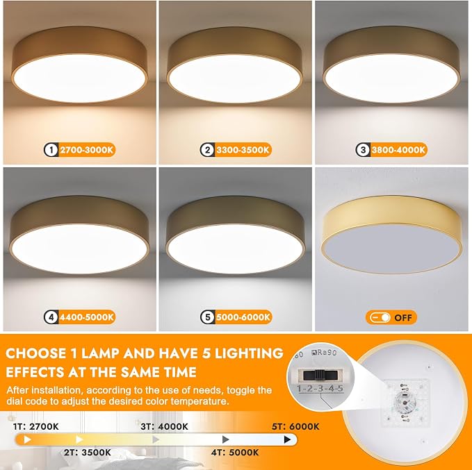 Dimmable Modern Large Flush Mount Close to Ceiling Light Fixture, Round Painted - Image 4