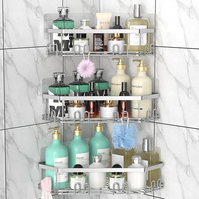 STEUGO Corner Shower Caddy, 3 Pack Adhesive Shower Corner Organizer Shelves by STEUGO
