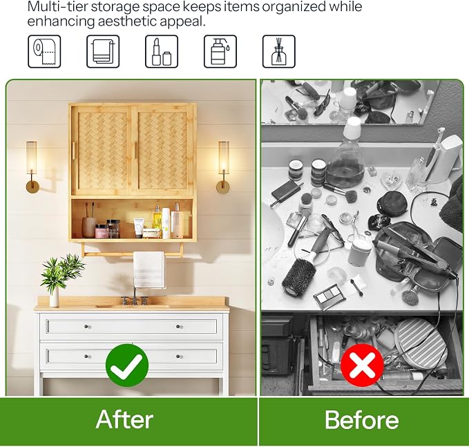 HOOBRO Bathroom Cabinet Wall Mounted, Bamboo Medicine Cabinet - Image 5