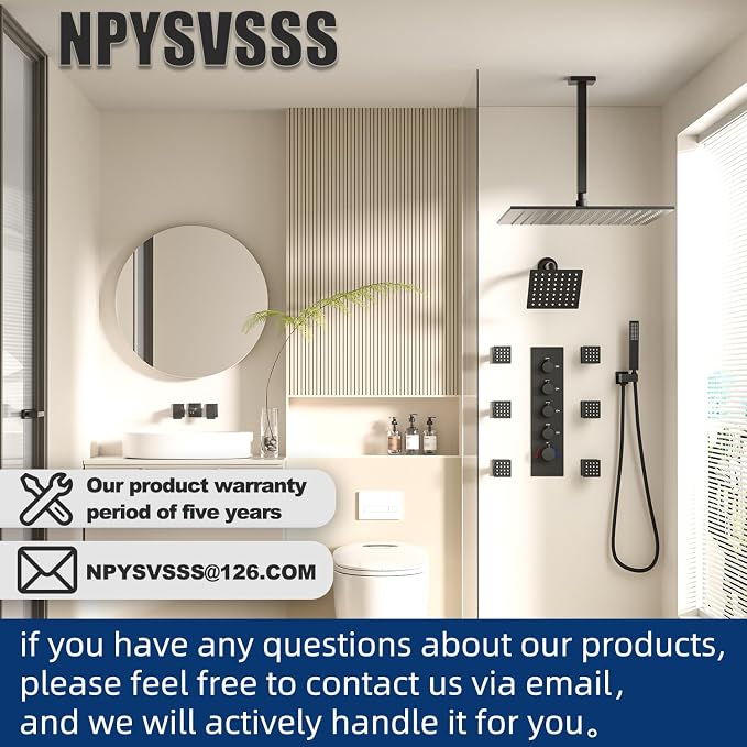 Black Thermostatic Shower System Dual Shower Heads - Image 9
