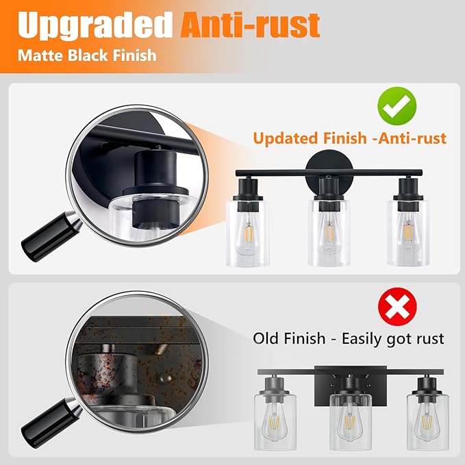 DLLT 3-Light Bathroom Light Fixtures: Black Modern Vanity Lights - Image 5