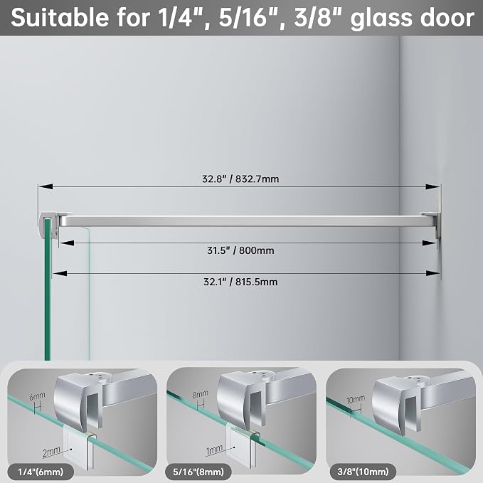 Frameless Shower Door Support Bar, Stainless Steel Wall-to-Glass Support Arm to - Image 5