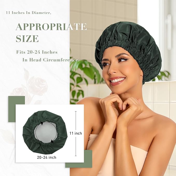 Reusable Shower Cap for Women, Large Waterproof Shower Essentials Bonnet - Image 3