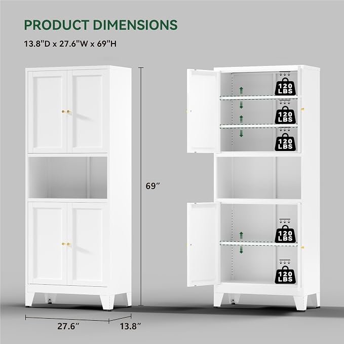 COFaR 69" Tall Modern Kitchen Pantry, Metal Storage Cabinet - Image 3