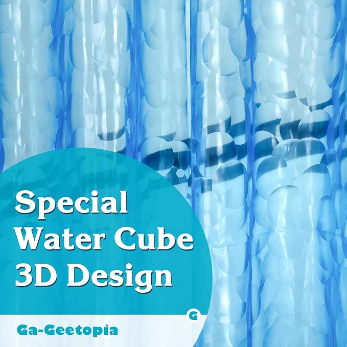 Ga-Geetopia Extra Long EVA 3D Blue Pearl Water Cube Plastic Shower Curtain Liner - Image 4