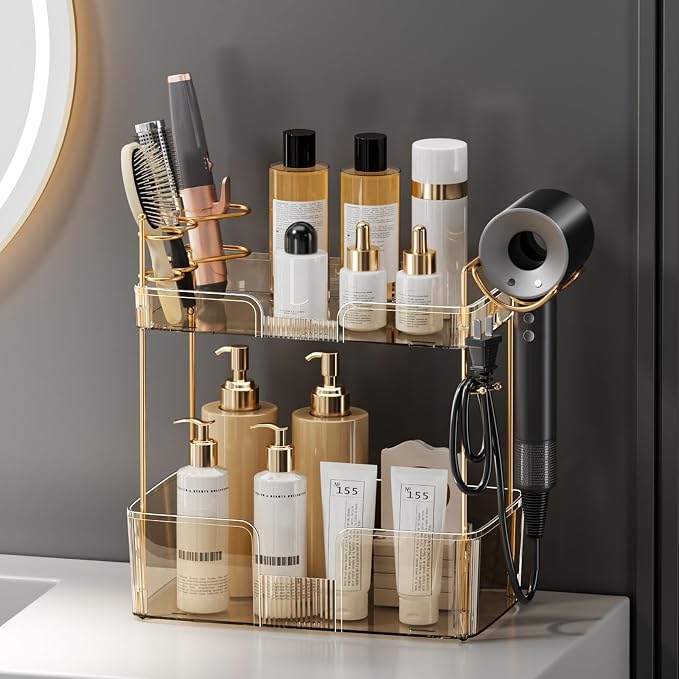 2 Tier Gold Bathroom Counter Organizer - Image 2