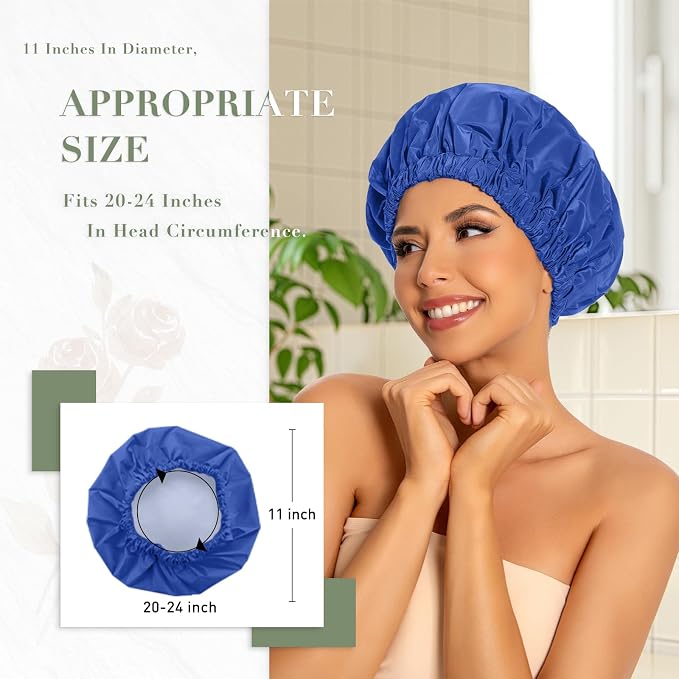 Reusable Shower Cap for Women, Large Waterproof Shower Essentials Bonnet - Image 3