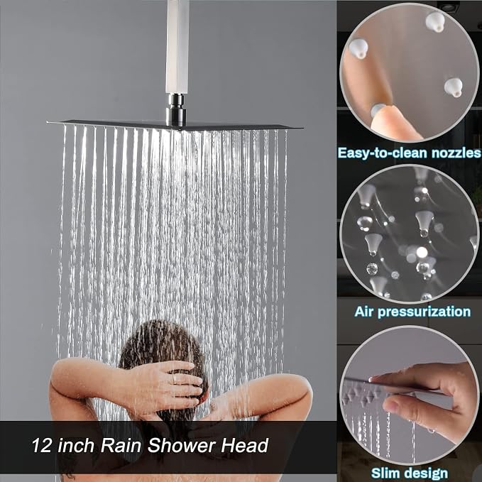 Shower System Brushed Nickel Shower Faucet Set 12 Inch Ceiling Mounted Full - Image 2