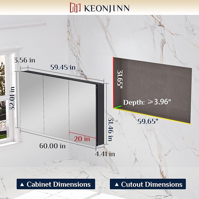Keonjinn 60 x 32 Inch Medicine Cabinet, Assembly Required, Lightweight - Image 2