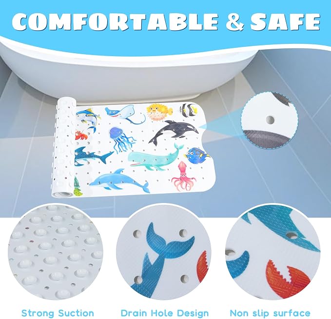 Baby Bath Mat for Tub Non Slip Kids Bathtub Mat Extra Long 40X16 Inch Toddler - Image 4