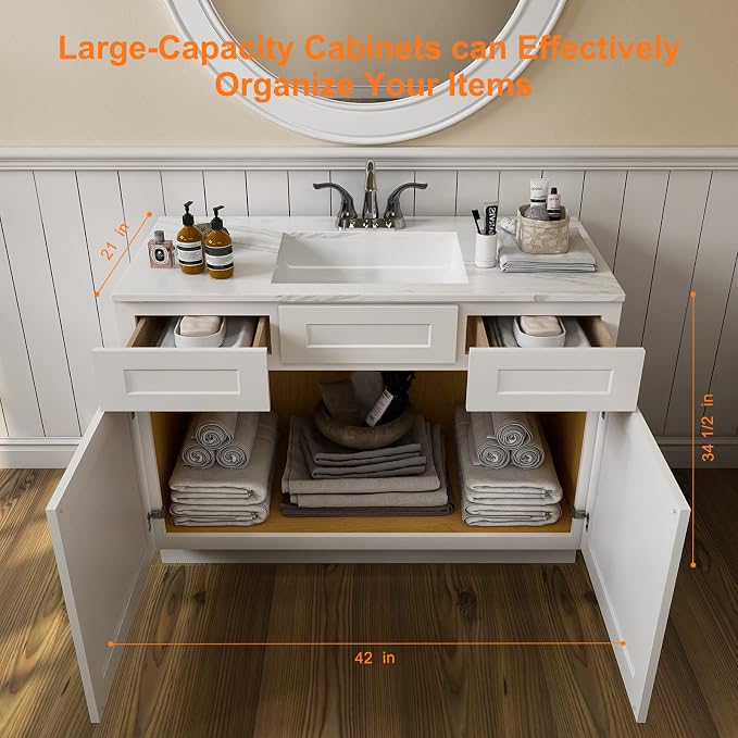ROOMTEC Bathroom Cabinet, Soft-Close Drawer Slides Morden Bathroom Sink Vanity - Image 3