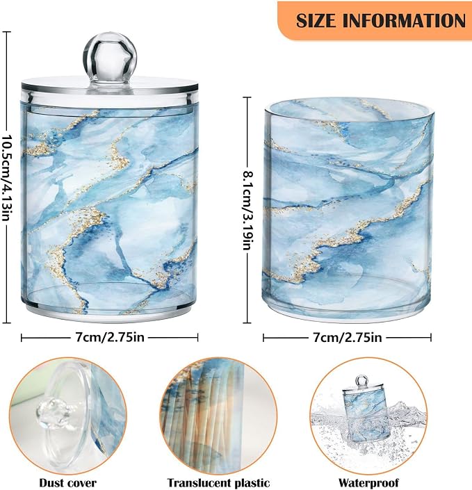 MNSRUU 2 Pack Qtip Holder Organizer Dispenser Sky Blue Marble Bathroom Storage - Image 3