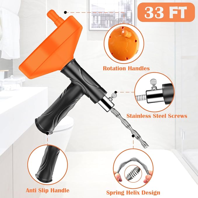 33 Feet Drain Snake Auger, Plumbing Snake Drain Hair Clog Removal Tool - Image 4