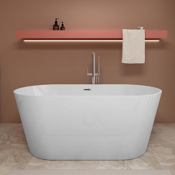 55 inch Freestanding Bathtub, Modern Soaking Stand Alone Bathtubs, Free by WHALEKING