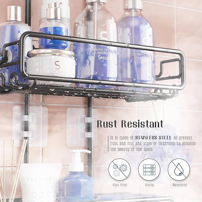 Shower Caddy Hanging Bathroom Organizer: Over Head Adjustable Rack - Image 4
