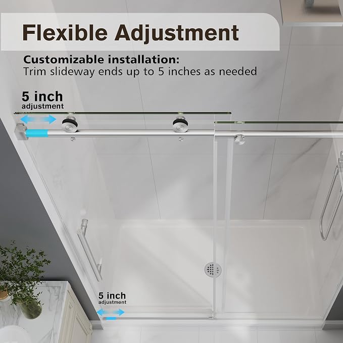 Frameless Glass Shower Door, 55-60" W x 76" H Sliding Frameless Shower Door - Image 7