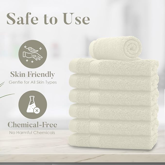 DAN RIVER 12-Pack Premium 100% Cotton Ivory Face Towels – Reusable Face Towel - Image 8