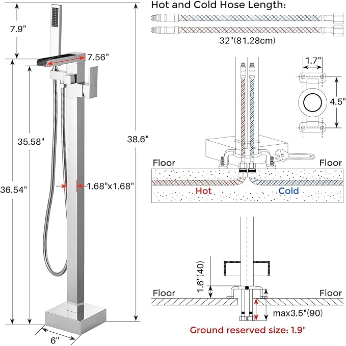 Free Standing Tub Faucet Chrome: ALEASHA High Flow Max 6.74 GPM Free Standing - Image 2