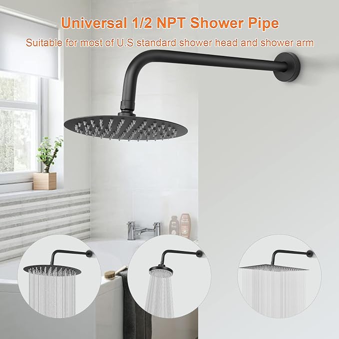 HarJue Shower Arm with Flange and Teflon Tape, Wall Mounted Shower Pipe 304 - Image 4
