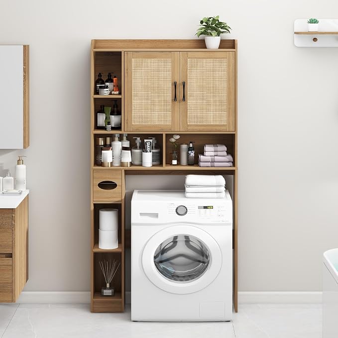 Farmhouse Rattan Storage Cabinet Over Toilet - Image 4