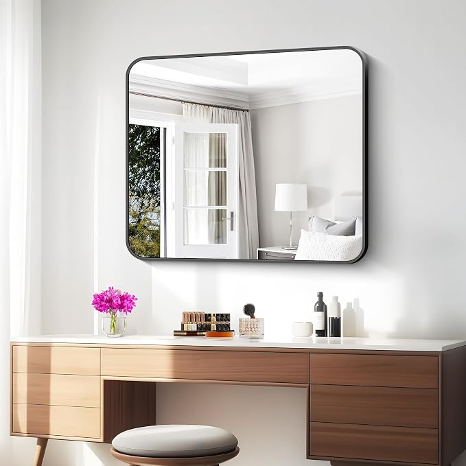 BONEWEI 30x36 inch Bathroom Mirror, Wall Mounted Bathroom Frame Vanity Mirror - Image 6