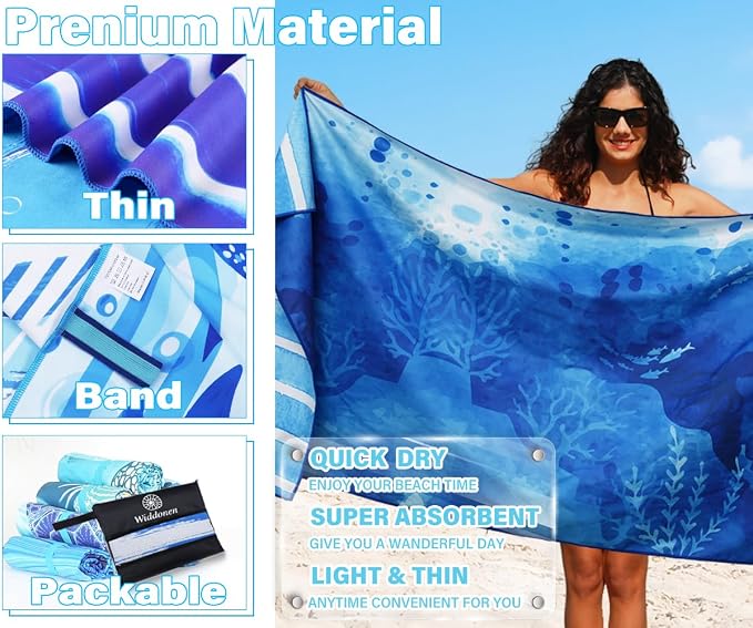 2 Pack Lightweight Thin Microfiber Beach Towel Sand Free Quick Dry Absorbent - Image 4