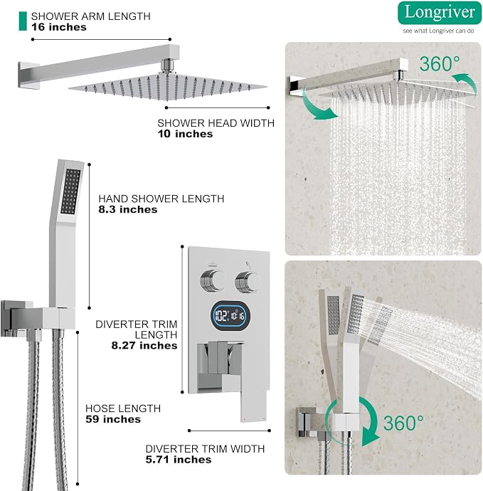 Push Button Diverter Shower Faucet Set Hydro Power Temperature Display - Image 5