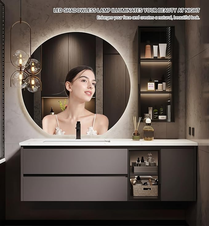 60" Bathroom Vanity with Sink, Modern Bathroom Vanity Include LED Smart Round - Image 3