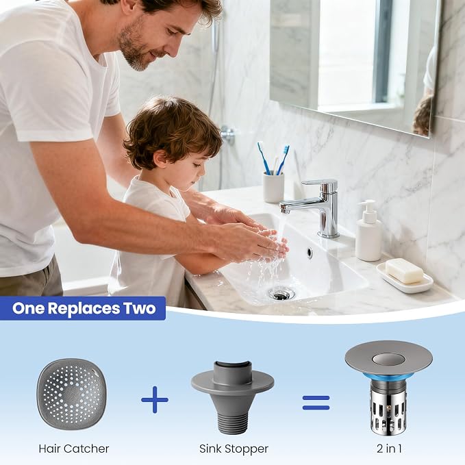 Universal Bathroom Sink Stopper, Pop Up Sink Drain Strainer Plug - Image 9