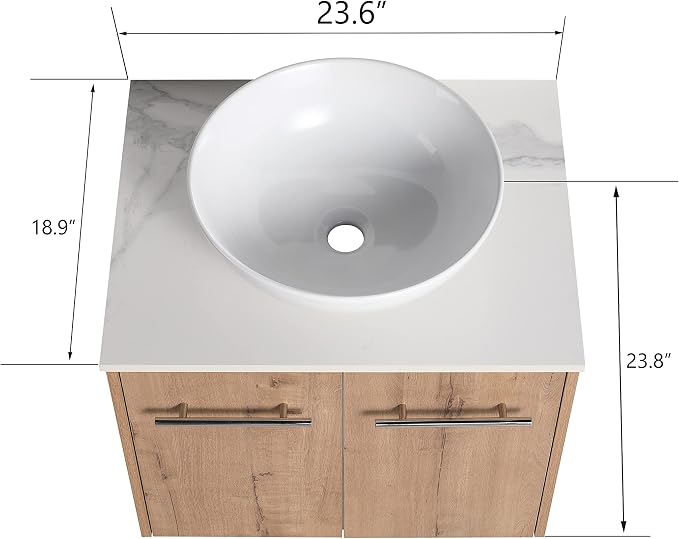 24 Inch Bathroom Vanity with Sink, Modern Wall Mount Floating Bathroom Vanity - Image 2