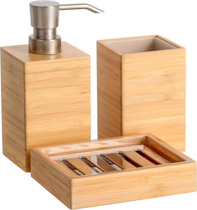 Bamboo Bathroom Accessories Set, Toothbrush Holder, Soap Dish, Kitchen Soap by ClasinHome