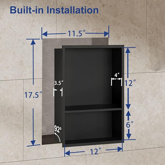 Shower Niche, 12 * 18 Stainless Steel Elegant Bathroom Niche, No Tile Needed - Image 2