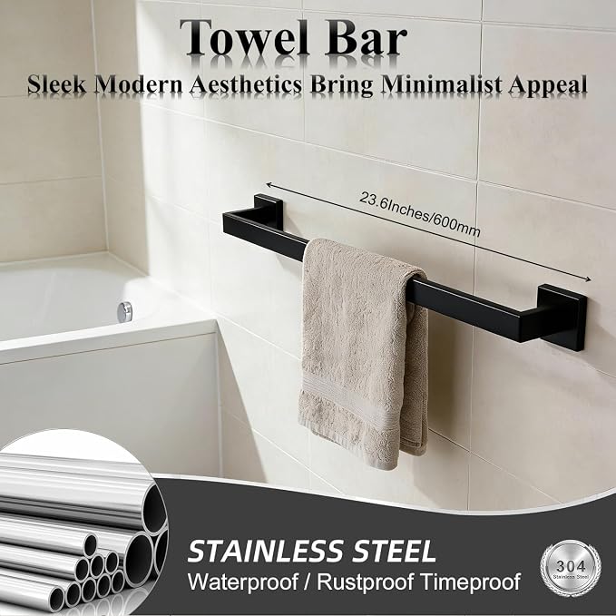 Bathroom Hardware Set 10 Piece Matte Black Bathroom Accessories Set SUS304 - Image 2