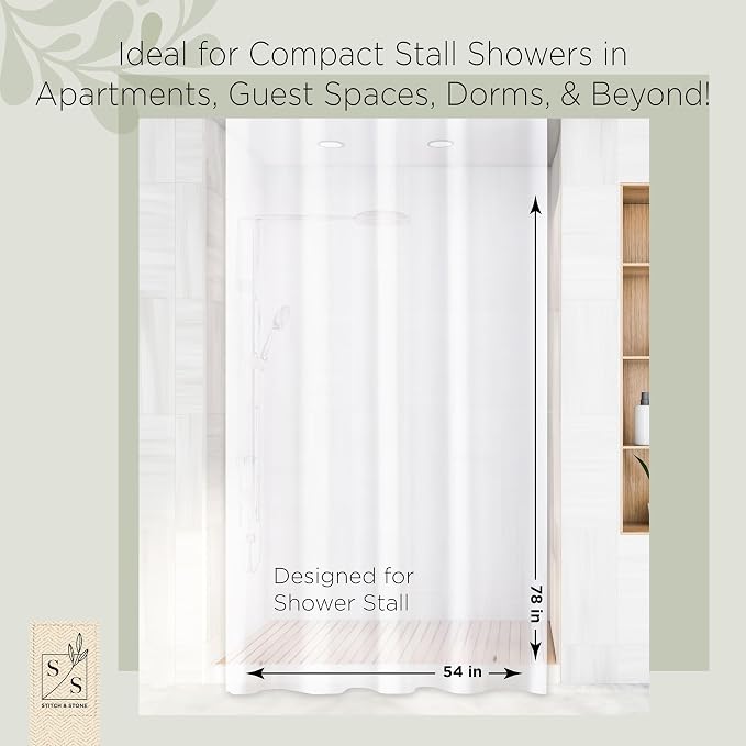 Stitch & Stone Shower Curtain Liner, Premium Medium Weight Durable Waterproof - Image 2
