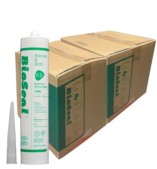 White BioSeal 100% Silicone Sealant Caulk Kitchen and Bath Grade, Waterproof by BladeDepot