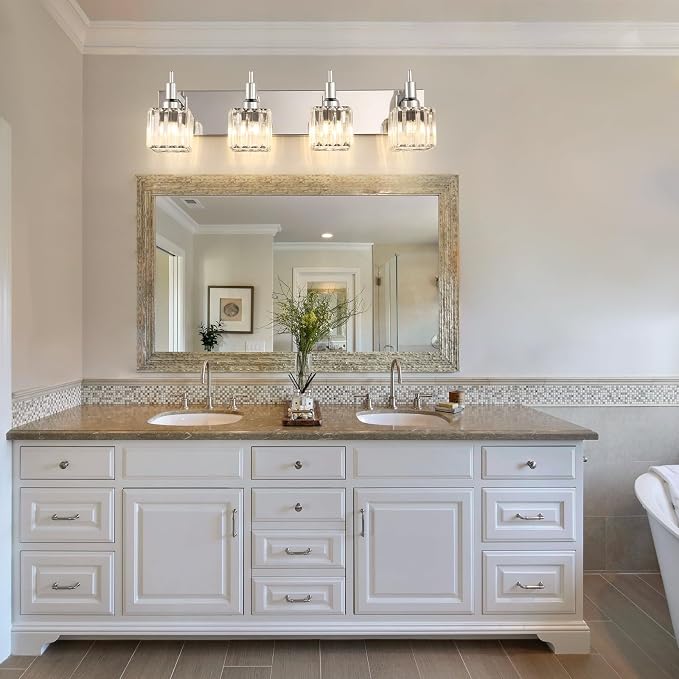 Modern Crystal Bathroom Vanity Light 4-Light Wall Light Fixtures Over Mirror - Image 4