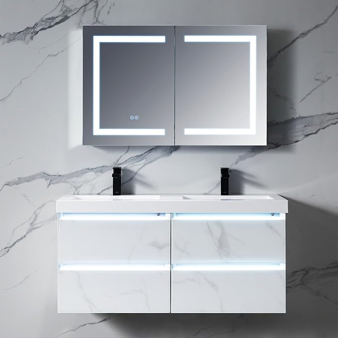 Blossom 40x26 LED Lighted Bathroom Medicine Mirror Cabinet, Recessed/Surface - Image 2
