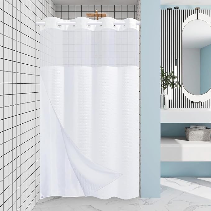 White Stall No Hook Shower Curtain by EUTXL