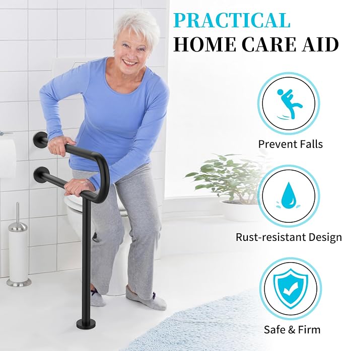 Toilet Support Rail 31.3X 31.5 Inch, Munzong Anti-Slip Black Handicap Grab Bar - Image 3