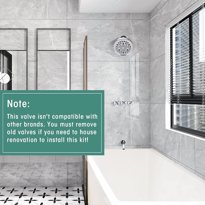 PROOX 3 Handle Tub Shower Faucet Set, 9-Setting Rainfall Shower Head - Image 2