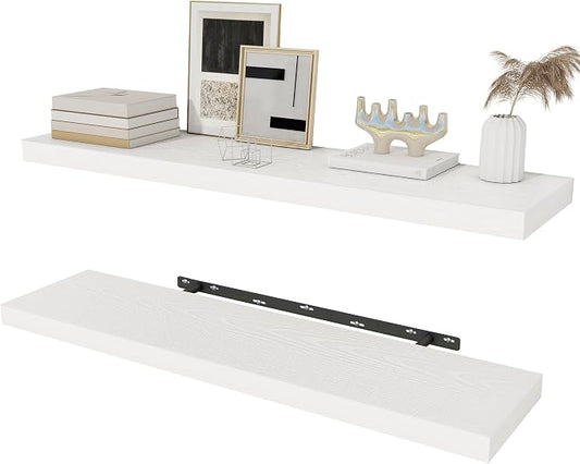 Fun Memories White Floating Shelves 36 Inch Long, Rustic Farmhouse Bathroom by FunMemories