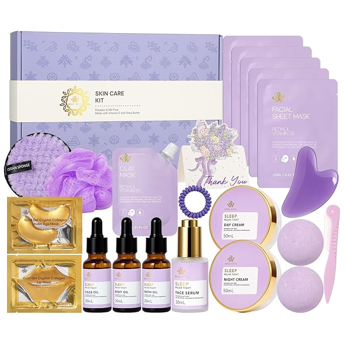 Lavender 23 Pcs Facial Skin Care Set, Luxury Bath and Body Gifts by RAROSAACCA