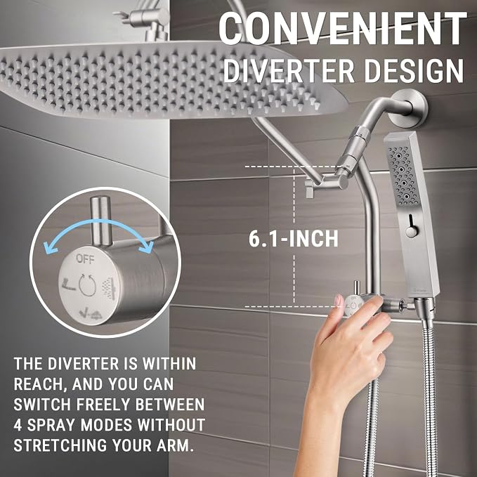 G-Promise 14 Inches Shower Faucet Sets Complete, All Metal Rainfall Shower Head - Image 4